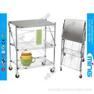 Customized Foldable Chrome Wire Shelves Dining Car with 3 T